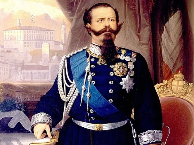 1827-Antonio Dugoni - Ritratto di re Vittorio Emanuele II con sullo sfondo immagini della città di Udine, Galleria d'Arte Moderna, Palazzo Pitti, Firenze